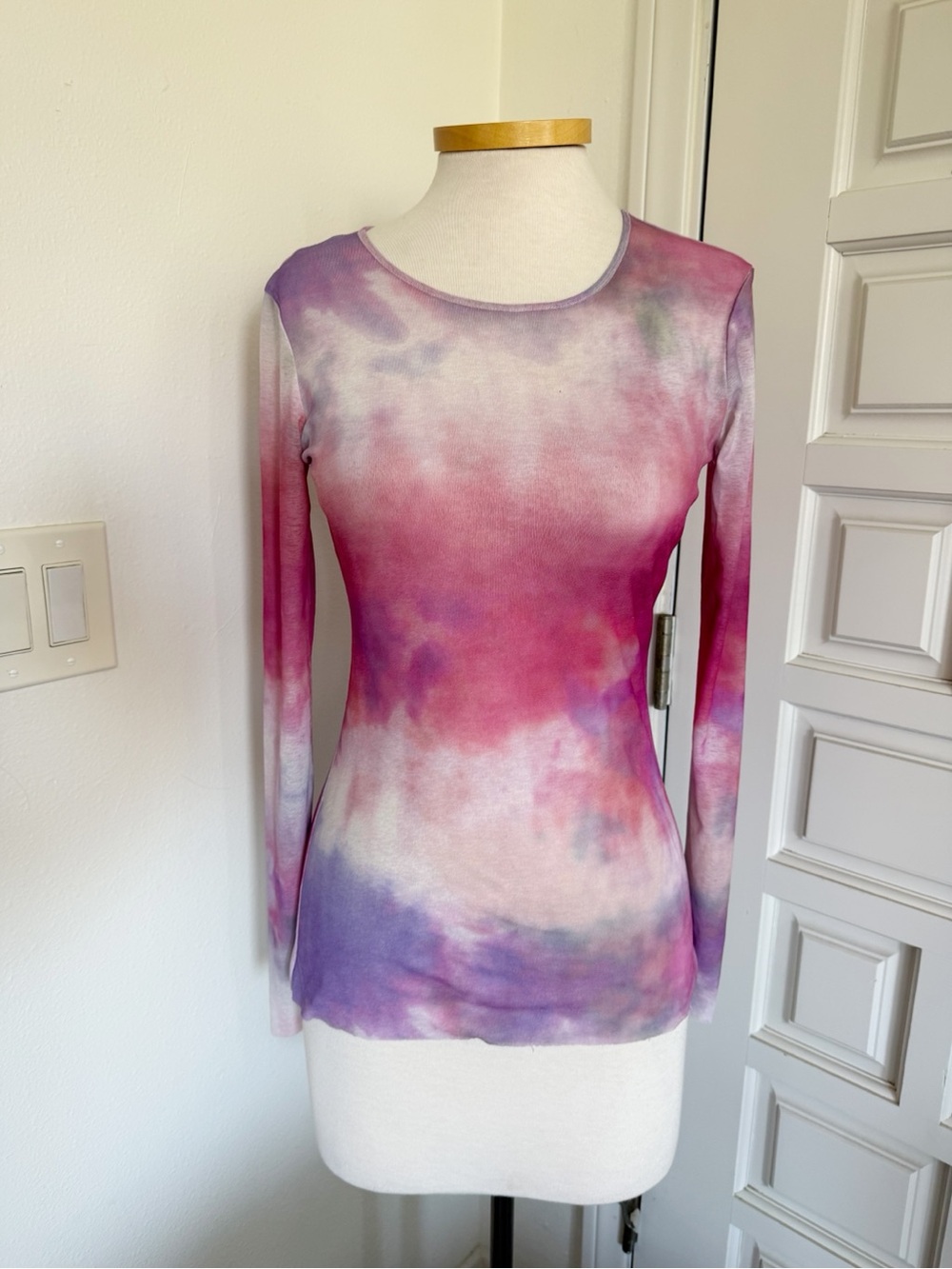 Zara Pink & Purple Tie-Dye Long Sleeve Top Sheer Ombre Size Small